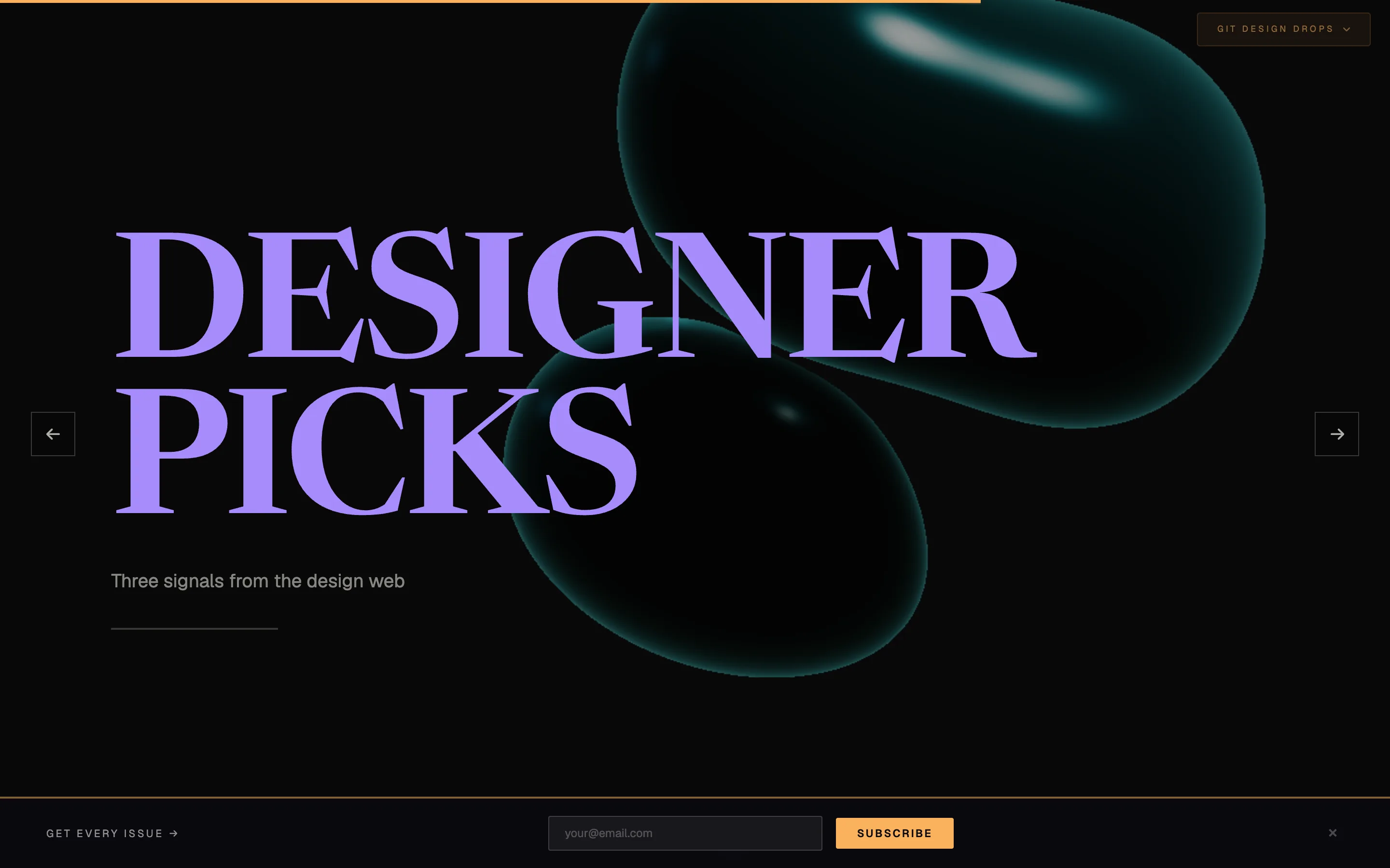 Designer Picks section front: Three signals from the design web.