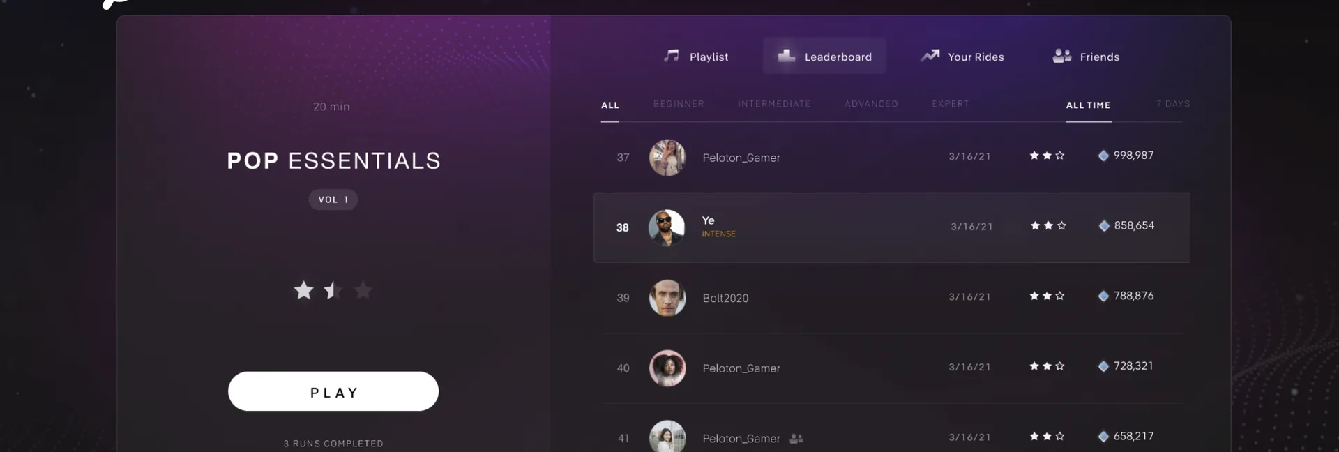 Lanebreak leaderboard UI ranking riders globally with star-based scores.